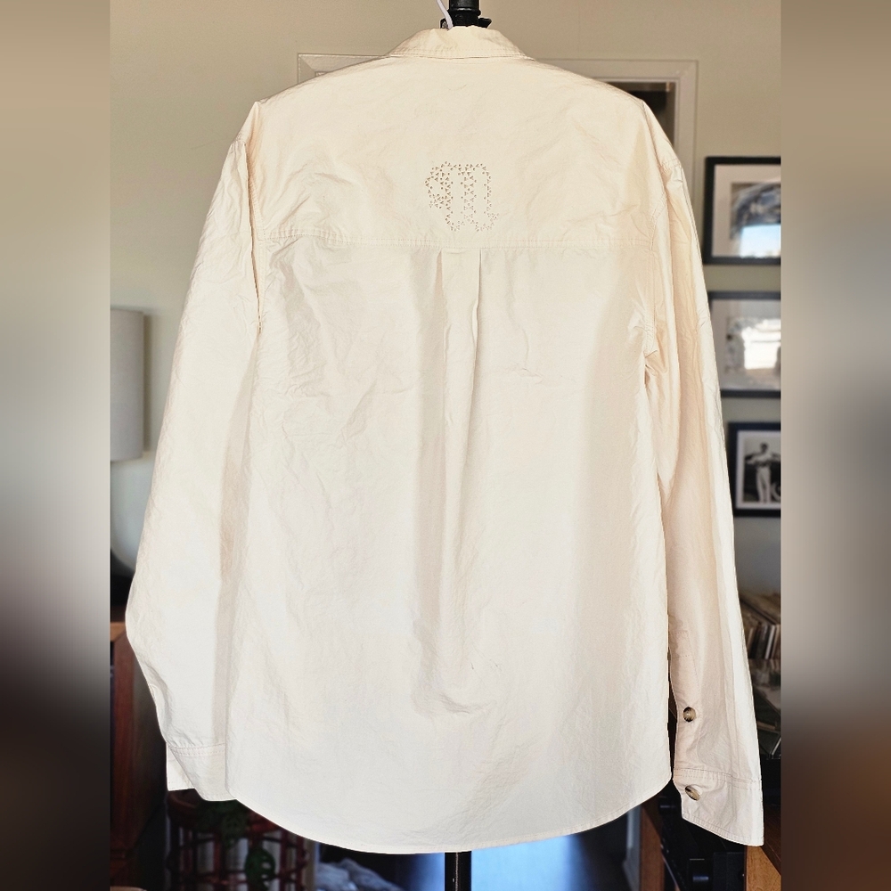 Nanushka Creme Heavy Poplin Laser Cut Button-Up Shirt - Picture 6 of 9